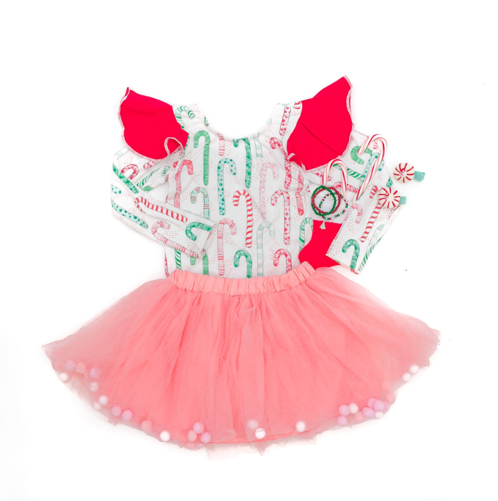 Blush Tutu For Girls | Rose Pom Pom Tutu and Bow Hair Tie | 2Pcs Set
