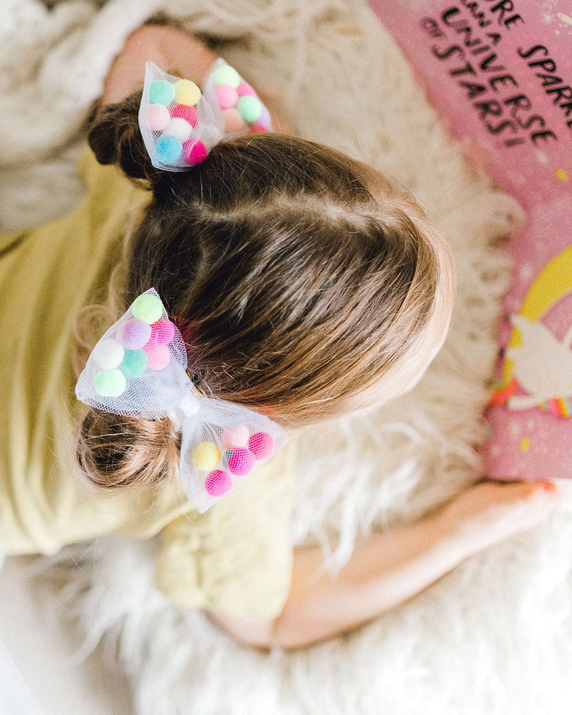 White Tutu For Girls | Pom Pom Tutu with Bow Hair Tie | 2Pcs Tutu Set