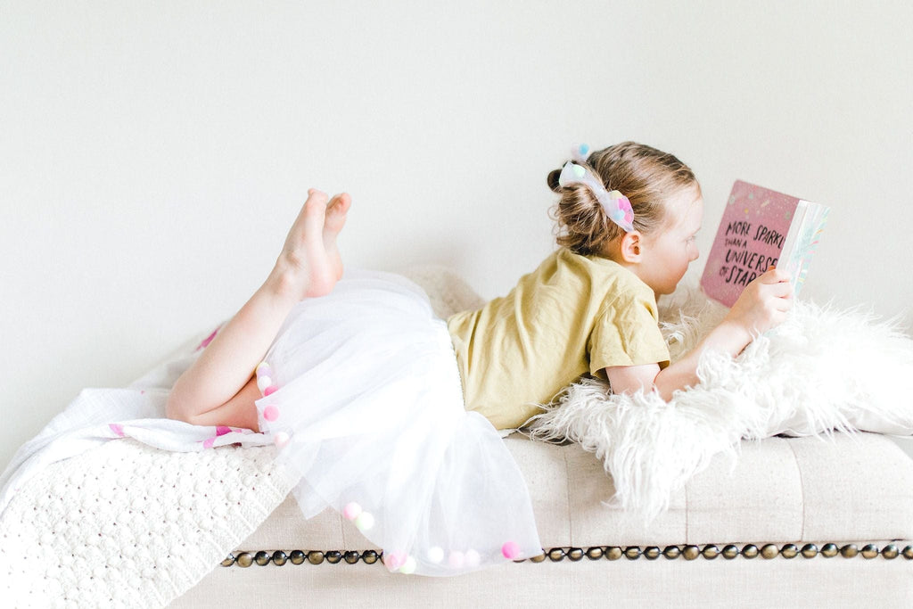 White Tutu For Girls | Pom Pom Tutu with Bow Hair Tie | 2Pcs Tutu Set