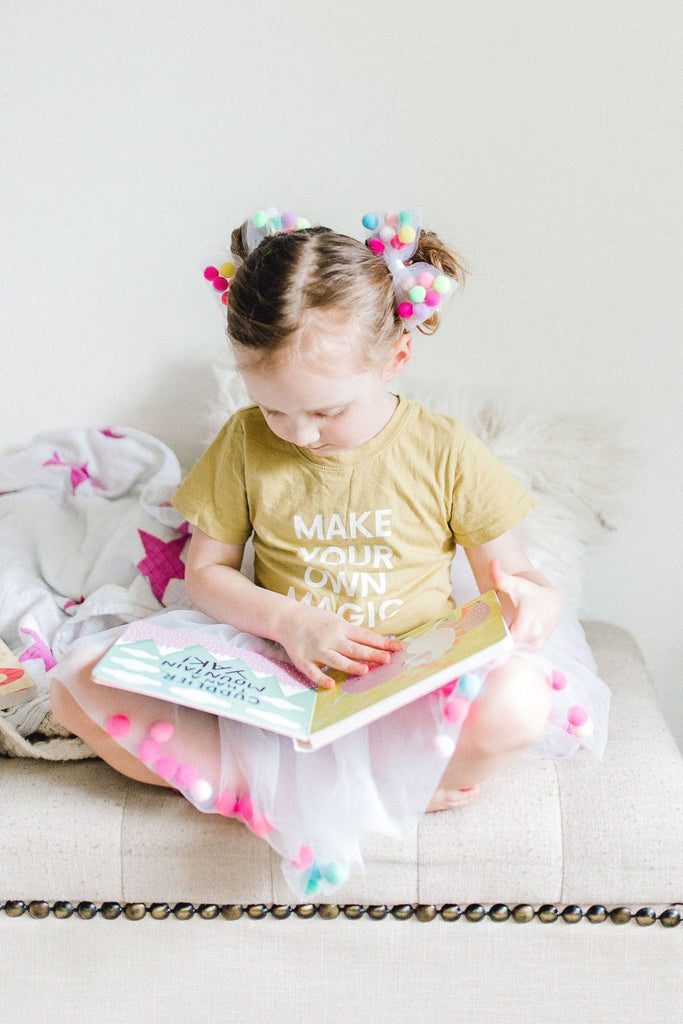 White Tutu For Girls | Pom Pom Tutu with Bow Hair Tie | 2Pcs Tutu Set