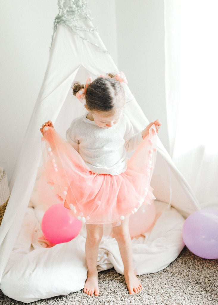 Blush Tutu For Girls | Rose Pom Pom Tutu and Bow Hair Tie | 2Pcs Set