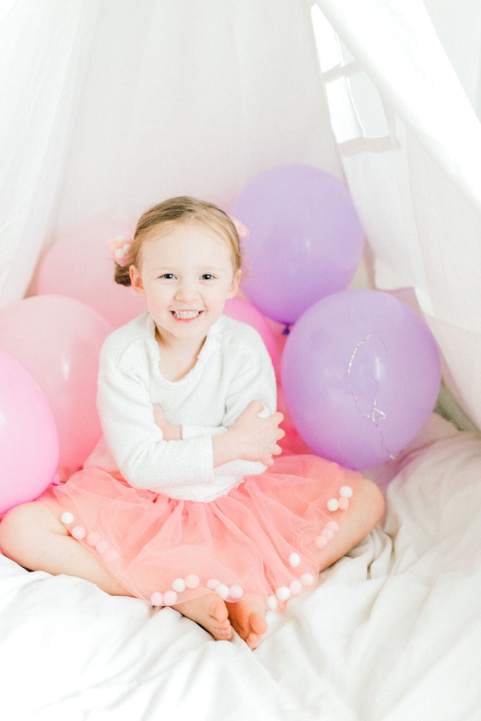 Blush Tutu For Girls | Rose Pom Pom Tutu and Bow Hair Tie | 2Pcs Set