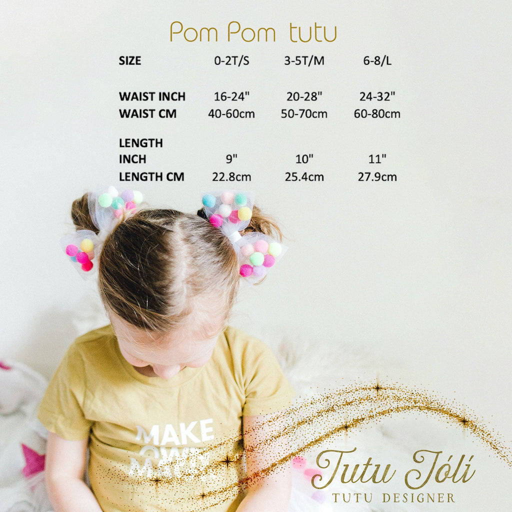 White Tutu For Girls | Pom Pom Tutu with Bow Hair Tie | 2Pcs Tutu Set