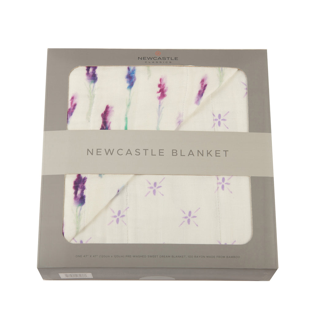 Lavender and Lavender Flower Bamboo Muslin Newcastle Blanket