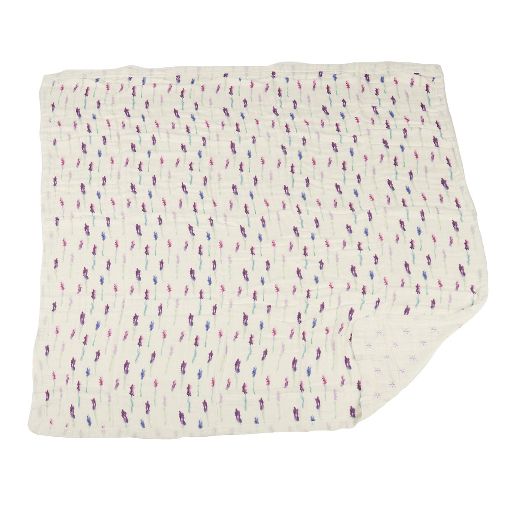 Lavender and Lavender Flower Bamboo Muslin Newcastle Blanket