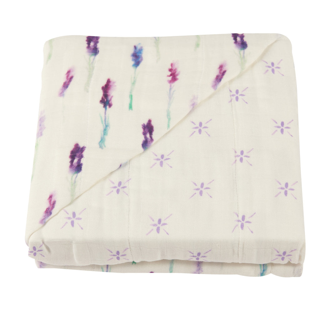 Lavender and Lavender Flower Bamboo Muslin Newcastle Blanket
