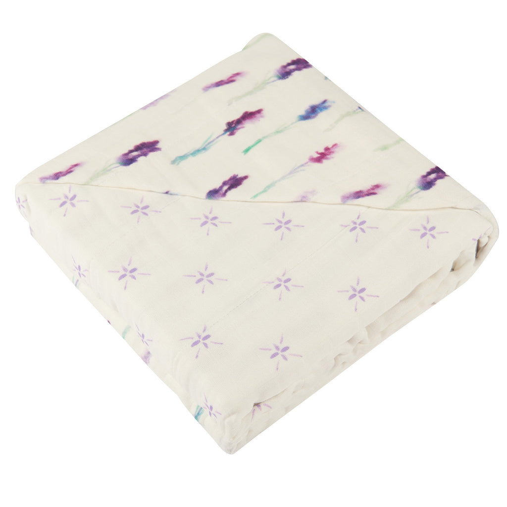 Lavender and Lavender Flower Bamboo Muslin Newcastle Blanket