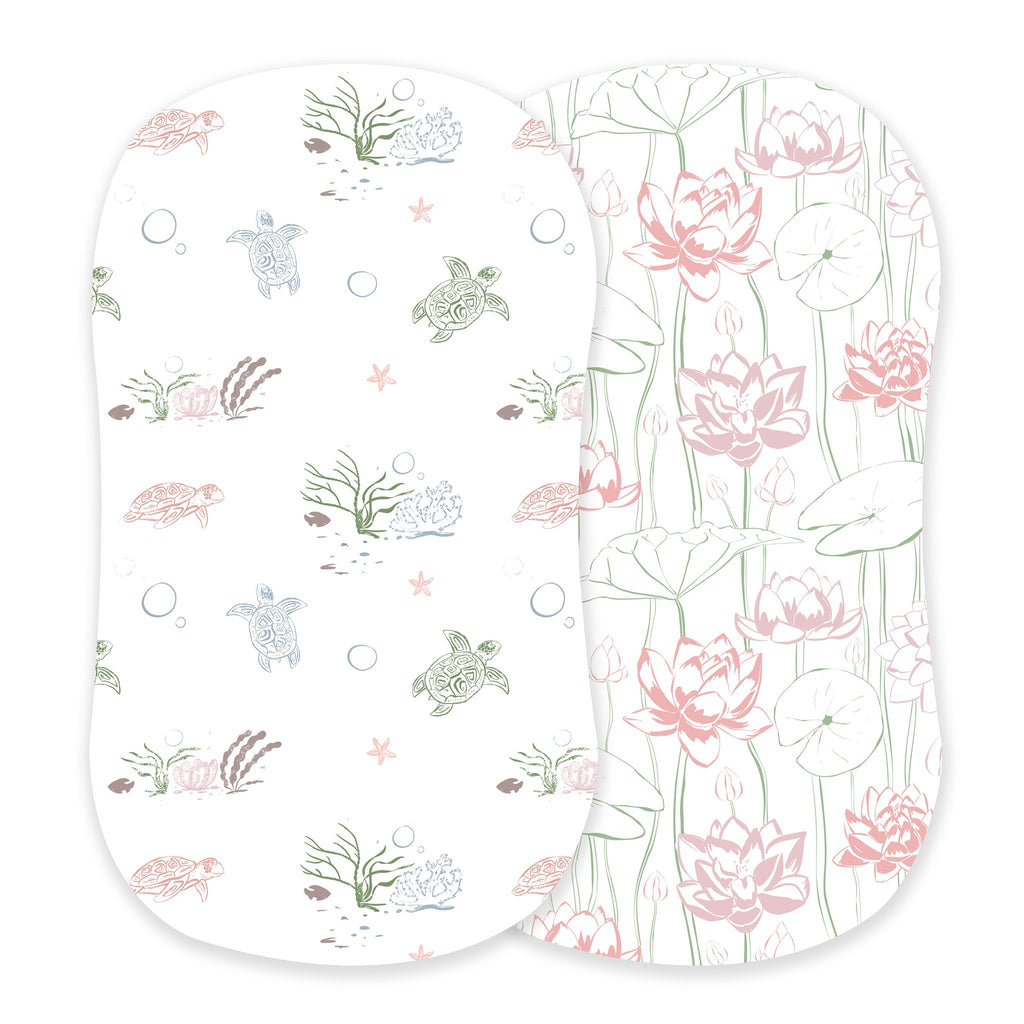 Turtles and Water Lily Bamboo Changing Pad Cover/Bassinet Sheets